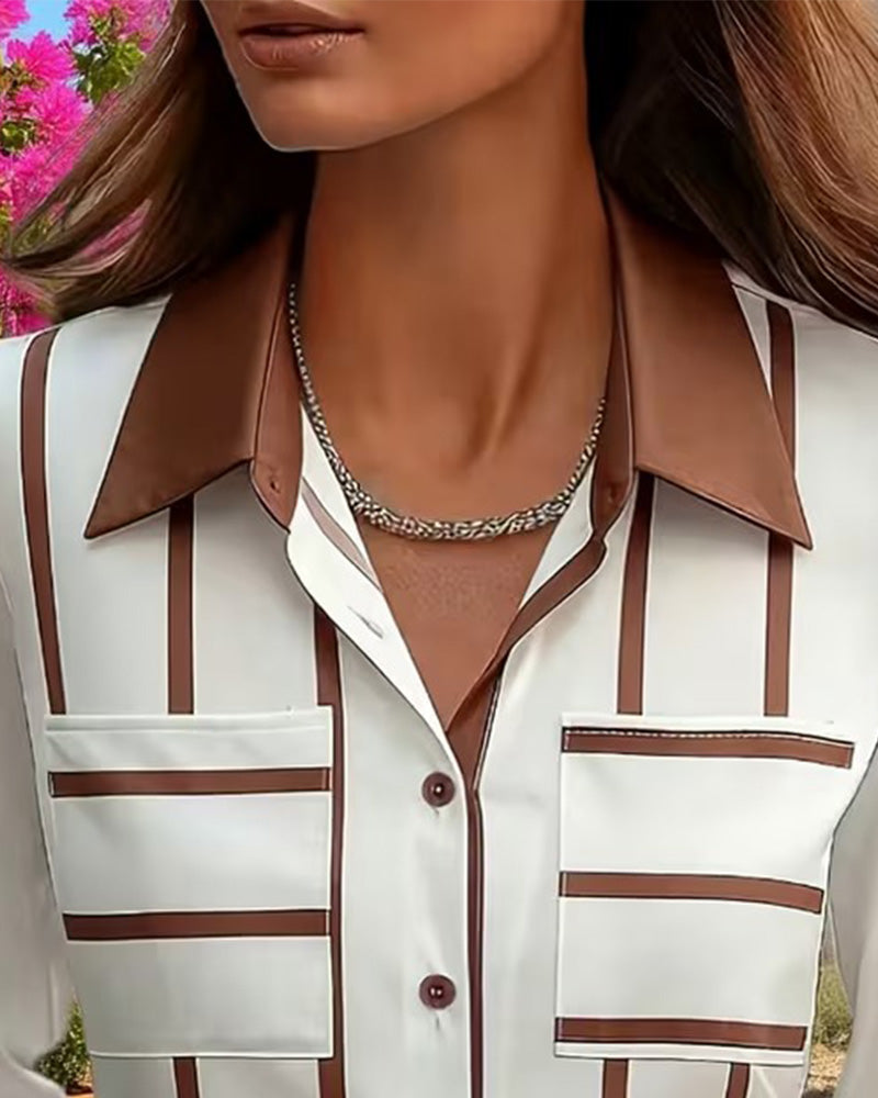 Chemise Rayée Poche Satin Décontractée