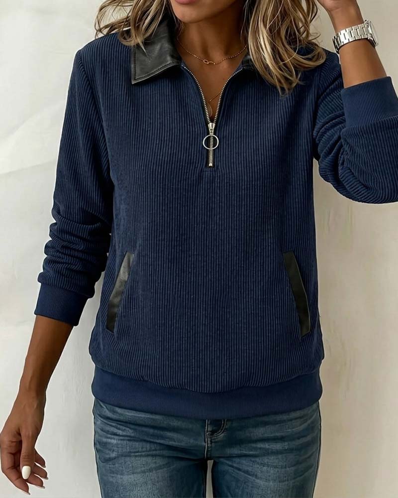 Sweatshirt Revers Fermeture Éclair Manche Longue