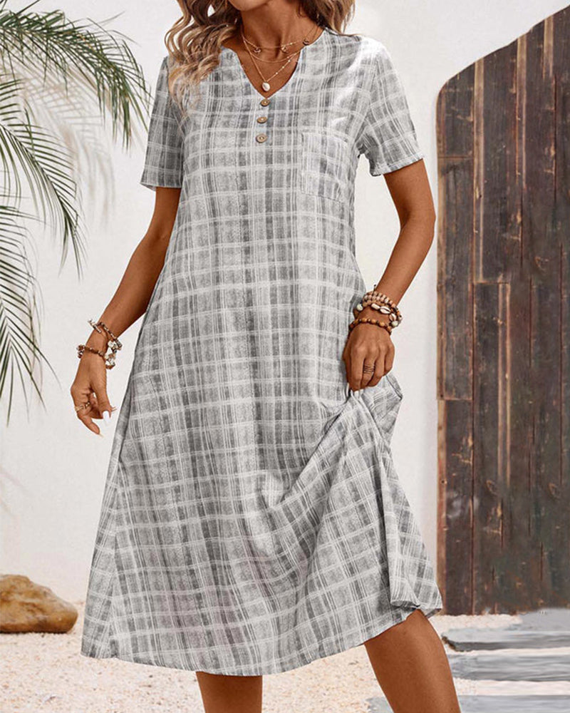 Robe Manche Courte À Carreaux Décontractée