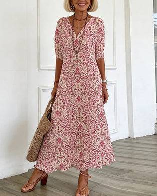 Robe Vintage Florale Encolure V Maxi