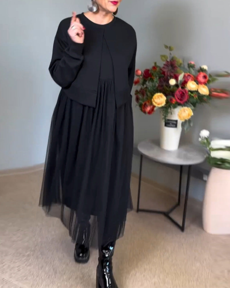 Robe élégante de couleur unie avec coutures en maille irrégulière