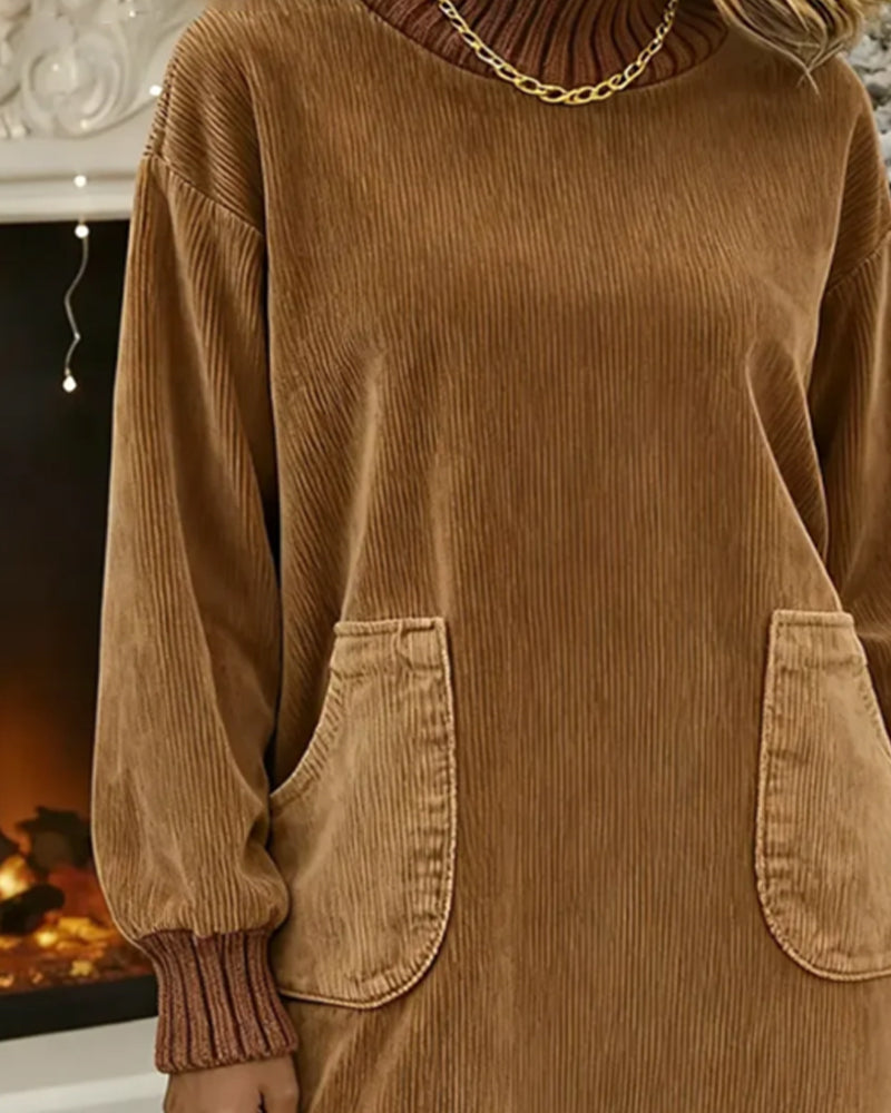 Robe Rétro À Col Montant Et Manches Longues