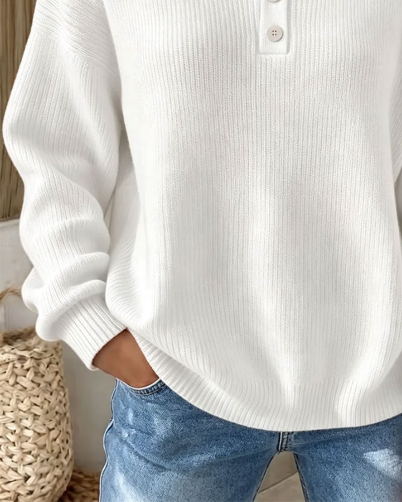 Pull Unie Bouton Décontracté