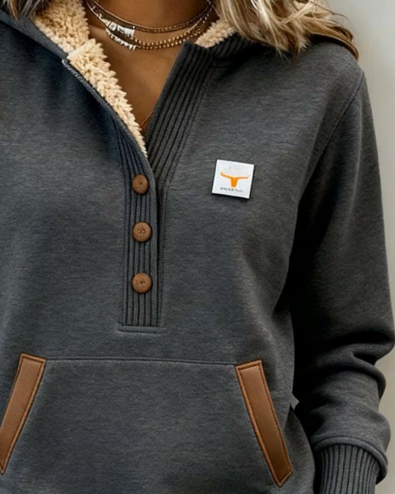 Sweat À Capuche Stylé À Blocs De Couleurs Avec Col Et Boutonnage