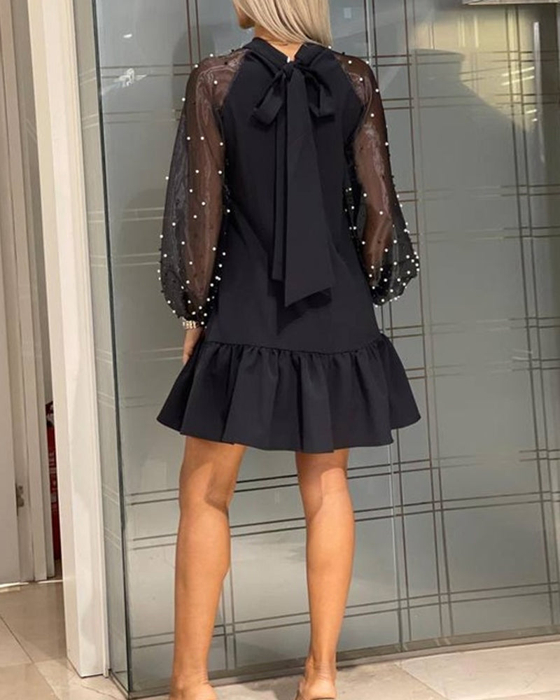 Robe Unie À Manches Longues Avec Ruban