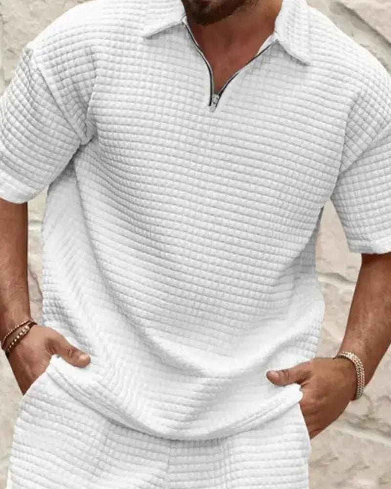 Set Col Polo Fermeture Éclair Texture Gaufrée Short