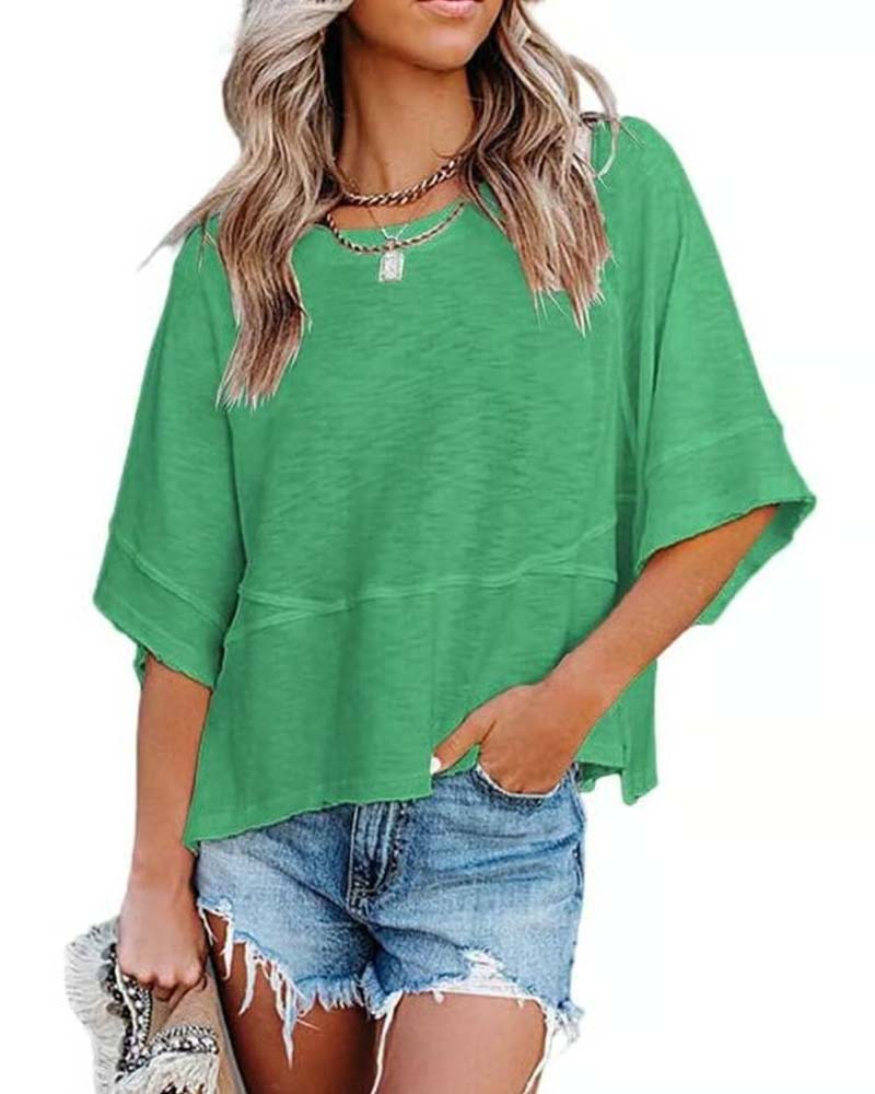 T-Shirt Panneau Unie Manche Évasée