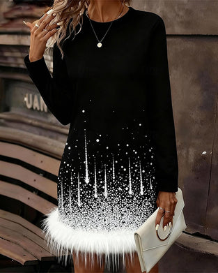 Robe à ourlet patchwork en peluche et col rond