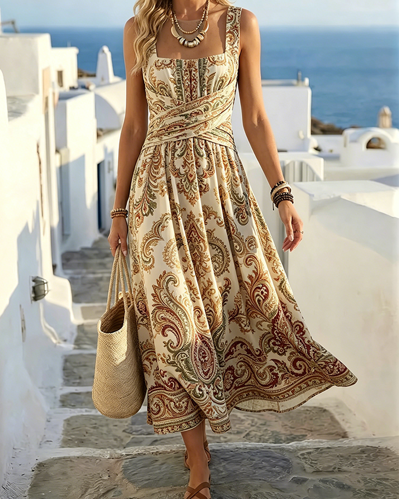 Robe Col Carré Bretelle Spaghetti Vintage Florale