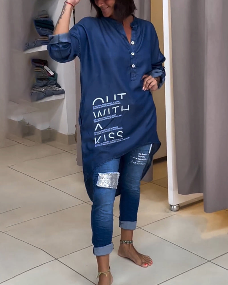 Haut boutonné irrégulier à imprimé lettre