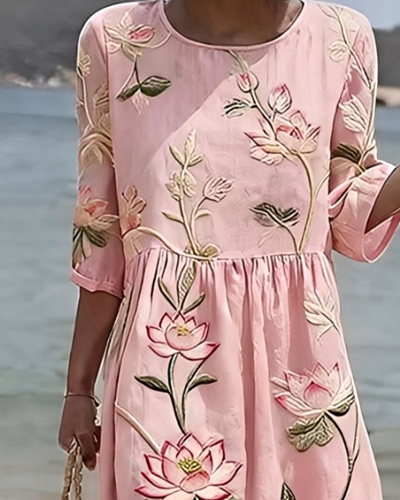 Robe Florale Col Rond