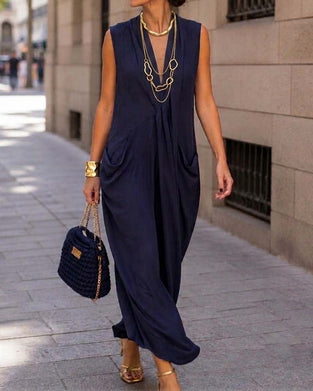 Robe Sans Manches Col V Poche