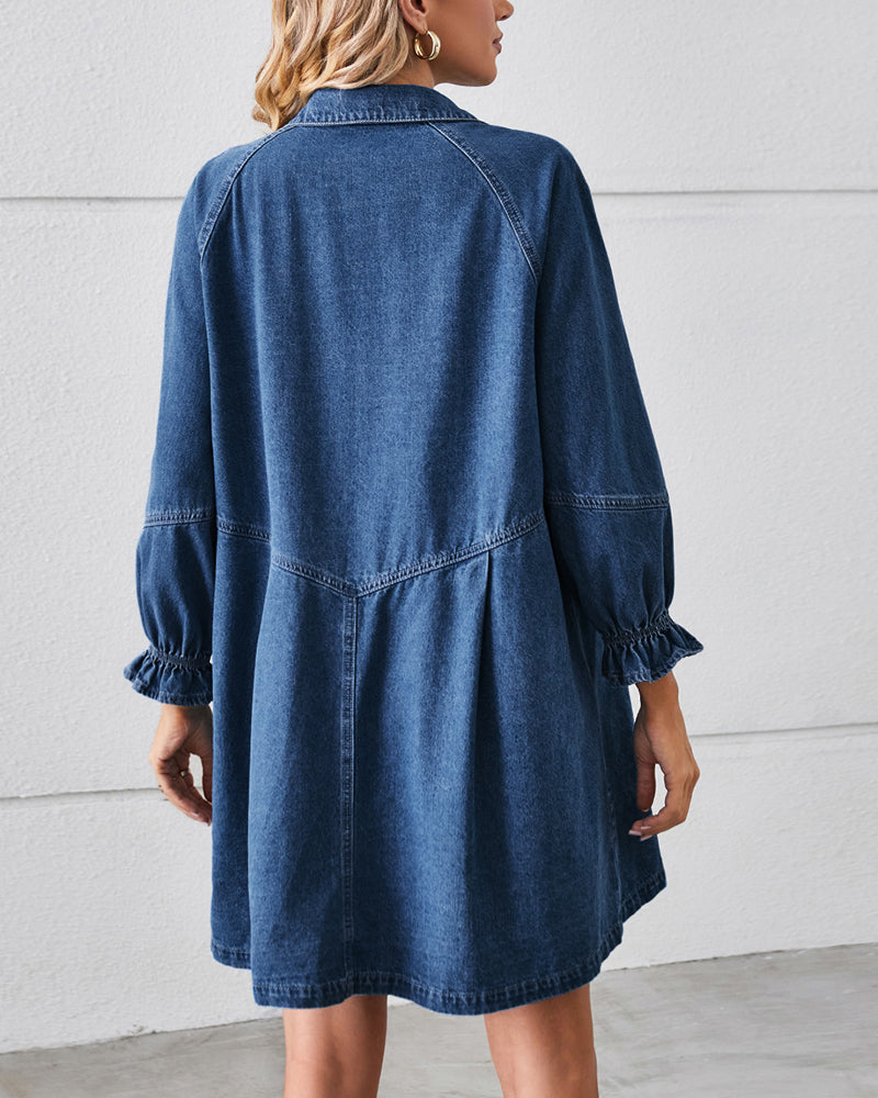 Robe Jean Patchwork Manches Longues