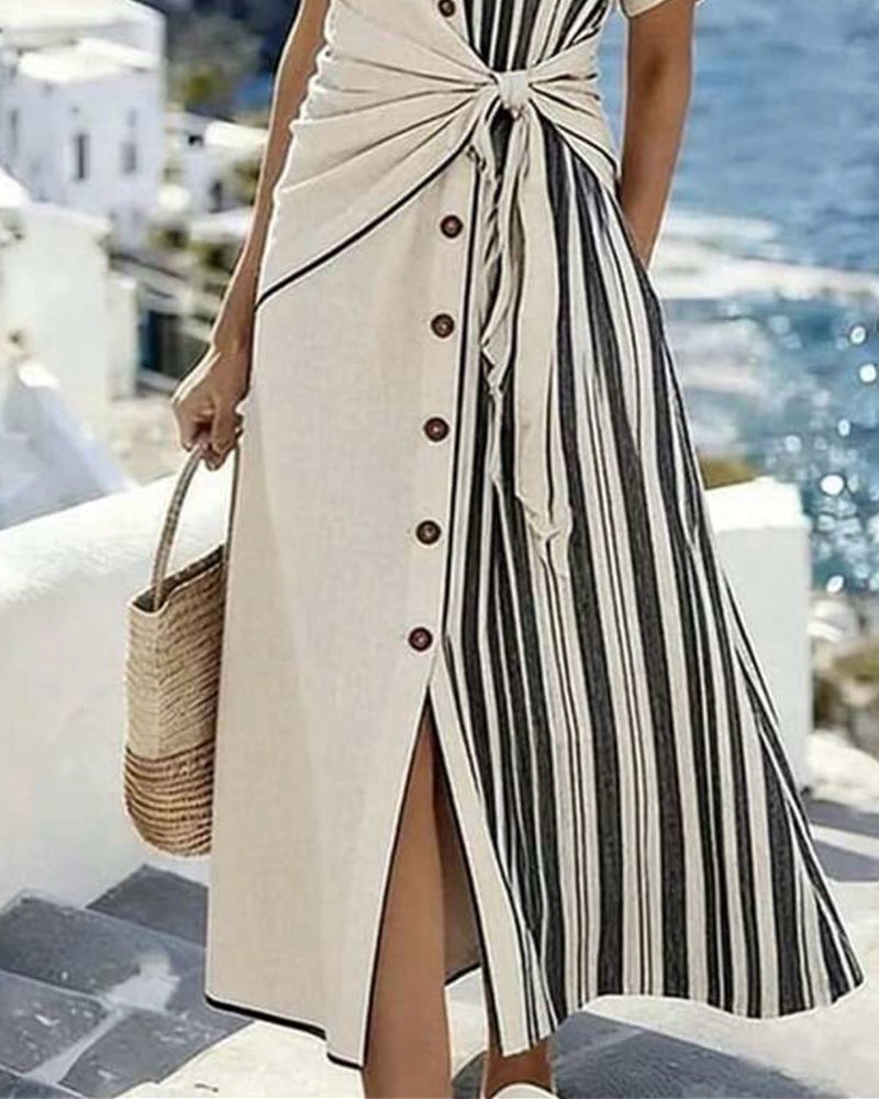 Robe Manches Courtes Fendu Coupe A