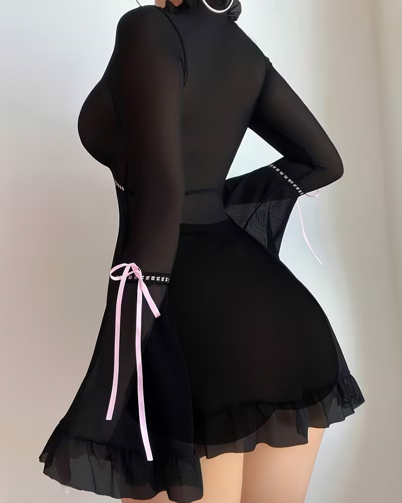 Robe De Nuit Manches Longues Laçage Transparent