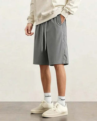 Shorts Double Rayure Blanche Mi-Cuisse Décontracté