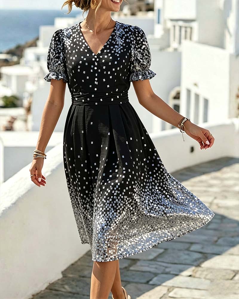 Robe Col V Taille Manche Bouffante