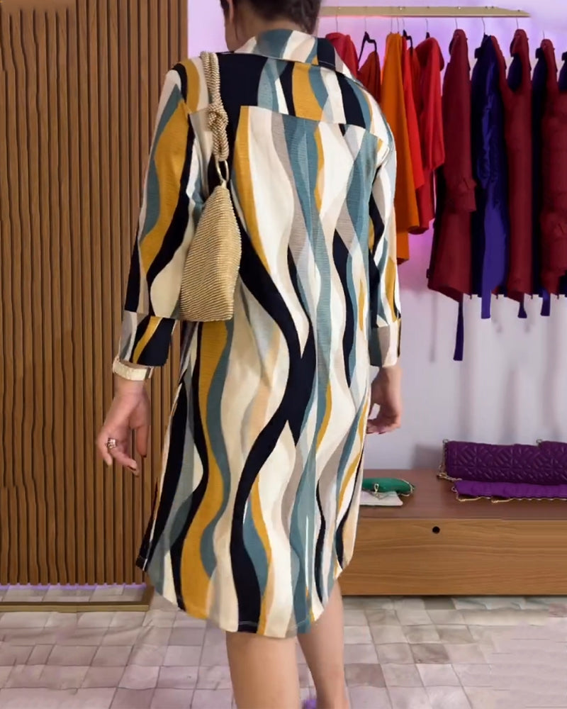 Robe imprimée décontractée à revers boutonné