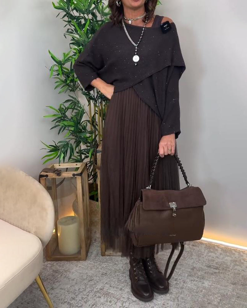 Ensemble Avec Style Élégant, Pull Asymétrique Et Jupe en Dentelle