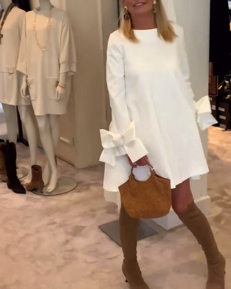 Robe Élégant Col Rond Manche Nœud