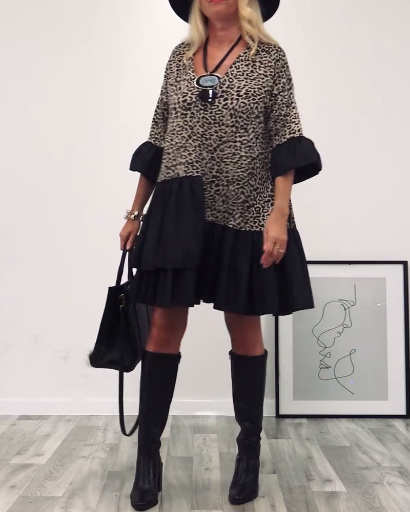 Robe décontractée à volants à imprimé léopard