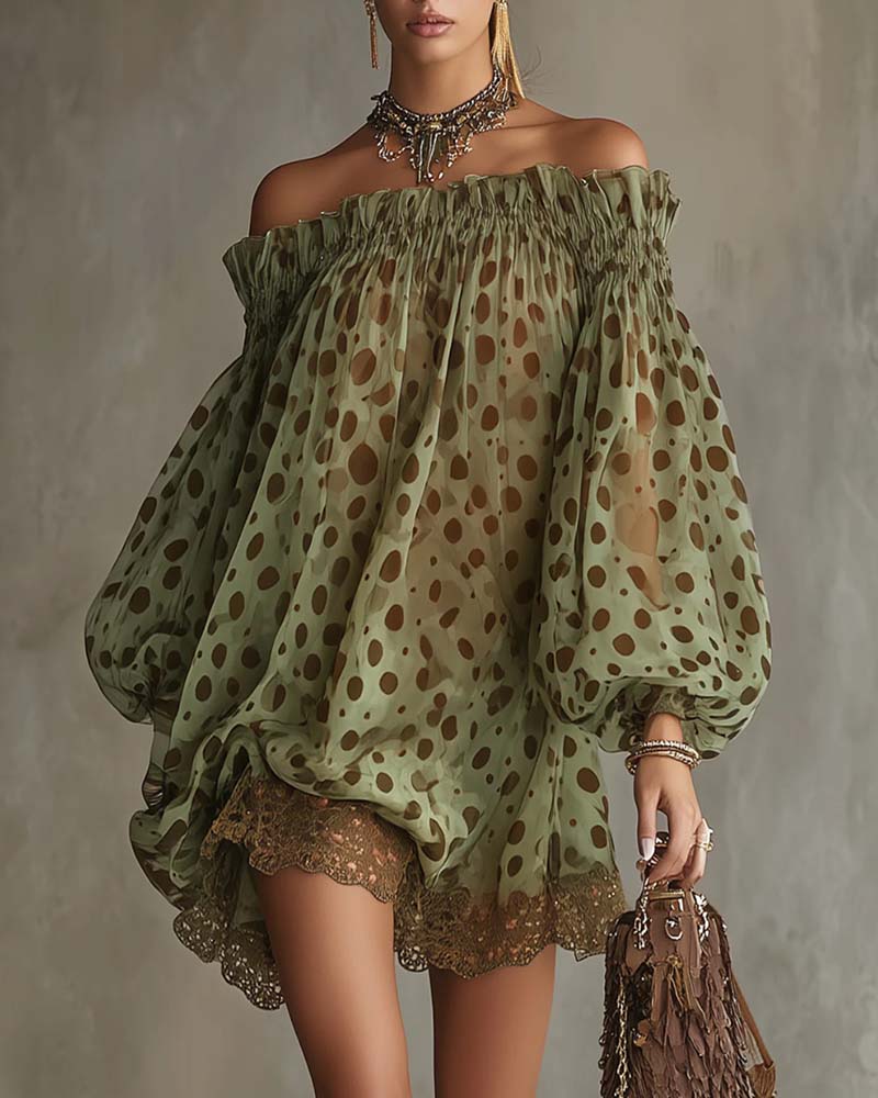 Robe Imprimé Léopard Off-Épaule Dentelle Patchwork