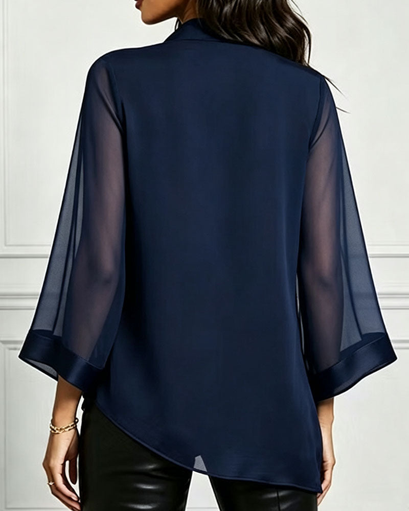 Blouse Col Cowl Irrégulier Uni Sheer