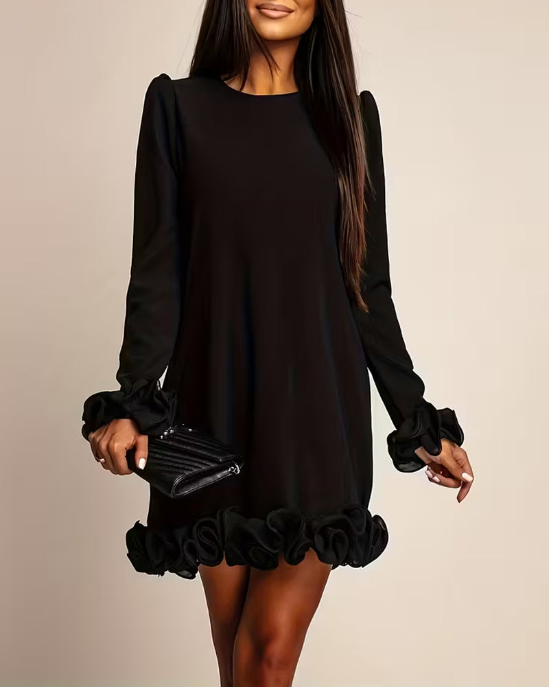 Robe Manche Ballon Droite Bouton Fleur