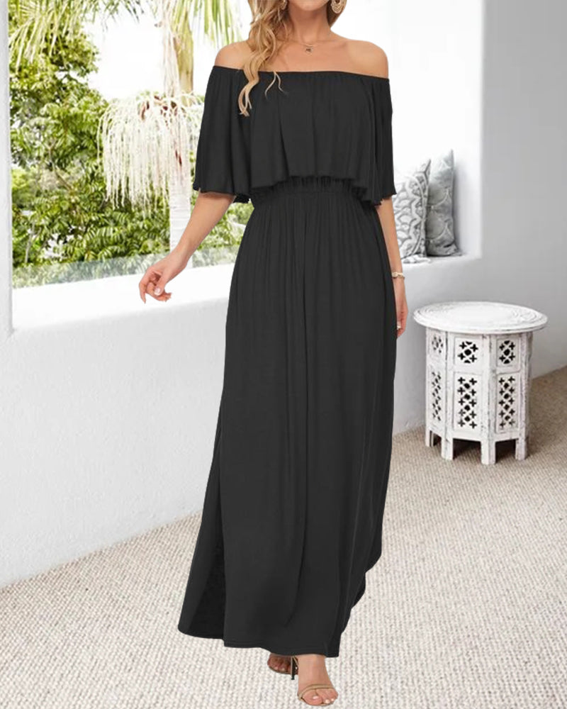 Robe Off-Shoulder Volant Fente