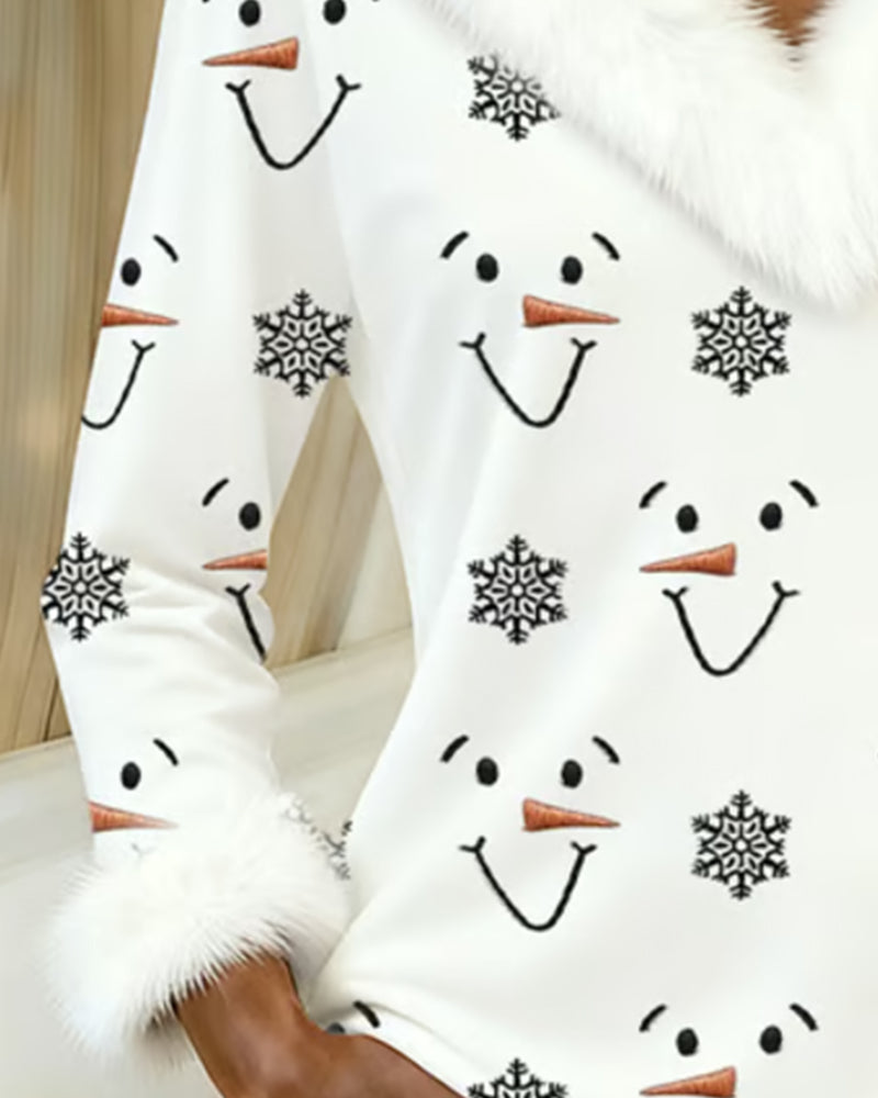 Haut À Col En Fourrure Imprimé Tendance