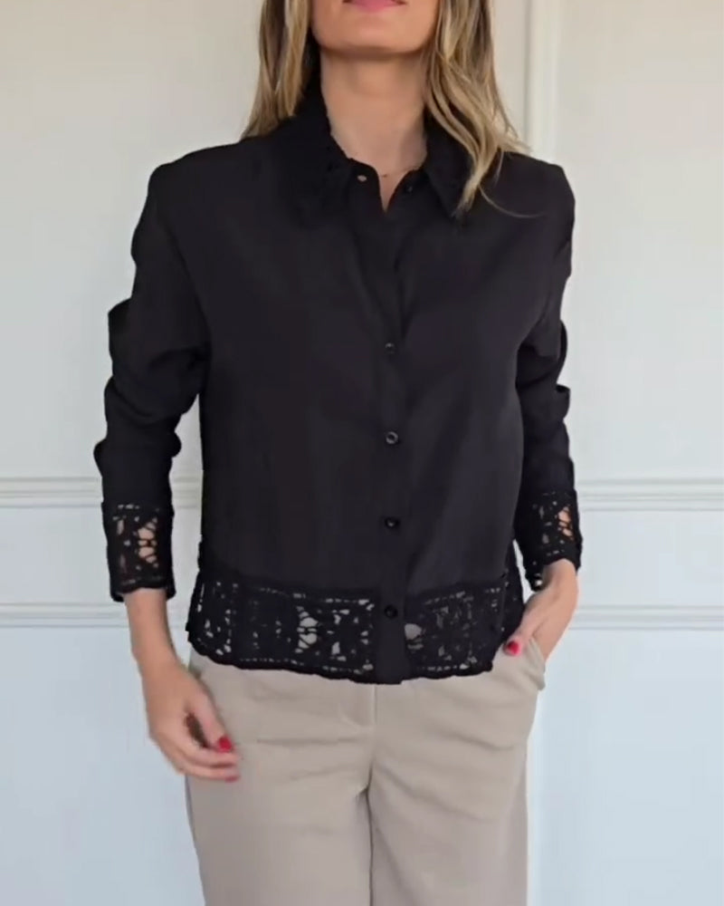 Blouse Revers Ourlet Dentelle Patchwork