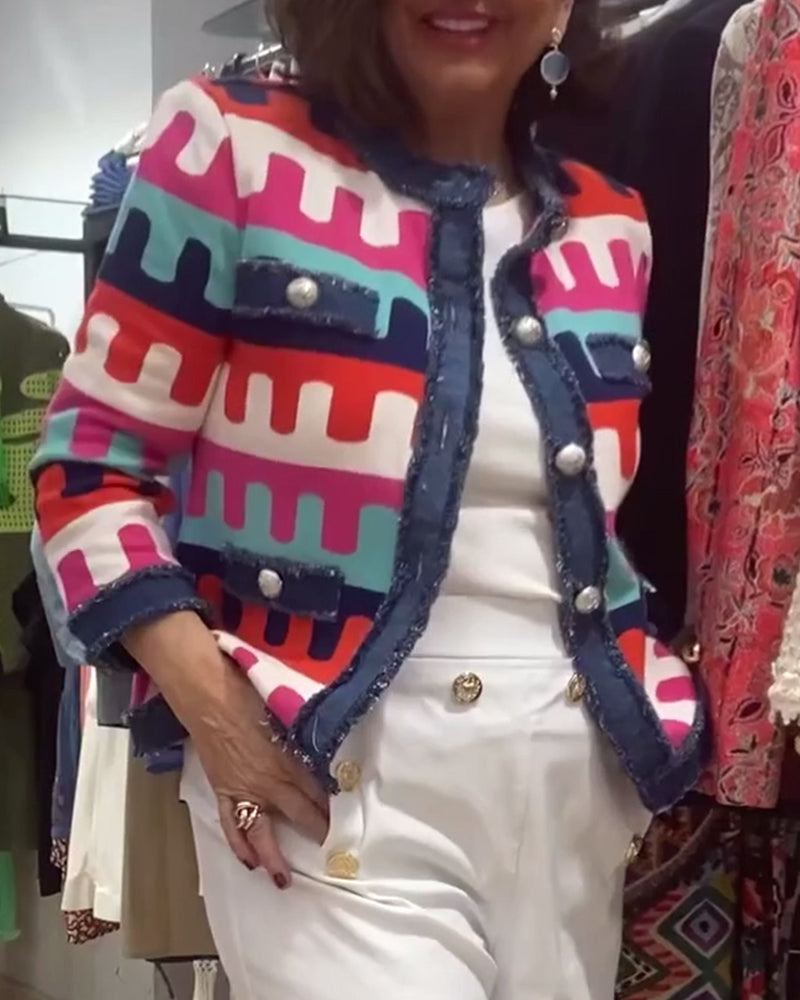 Veste imprimé coloré boutons bords francs