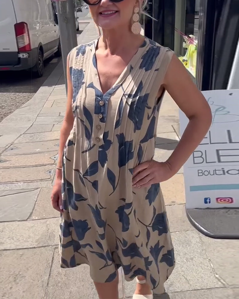 Robe Décolleté En V Sans Manches Imprimée