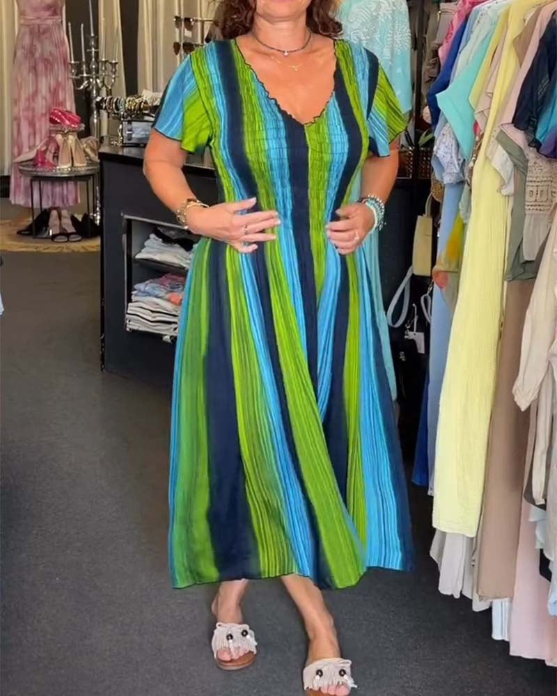 Robe Rayure Verticale Col V Colorée