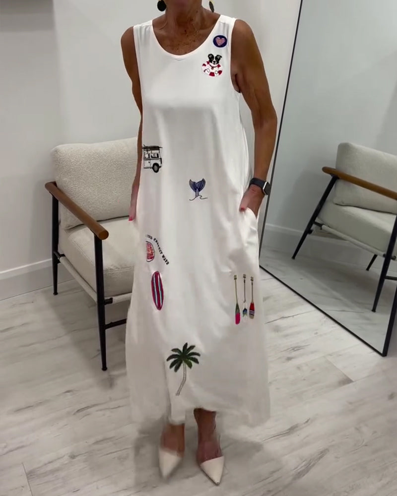 Robe Sans Manches Nouveauté Imprimé Décontracté