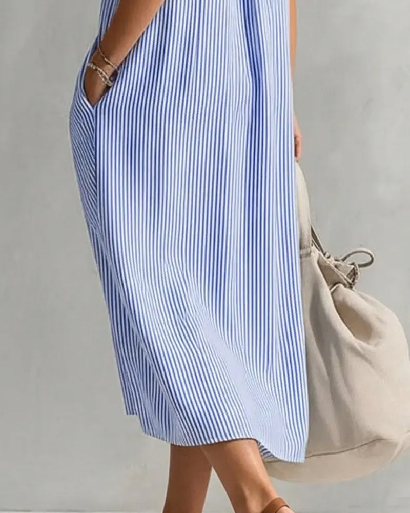 Robe Sans Manches Revers Rayée