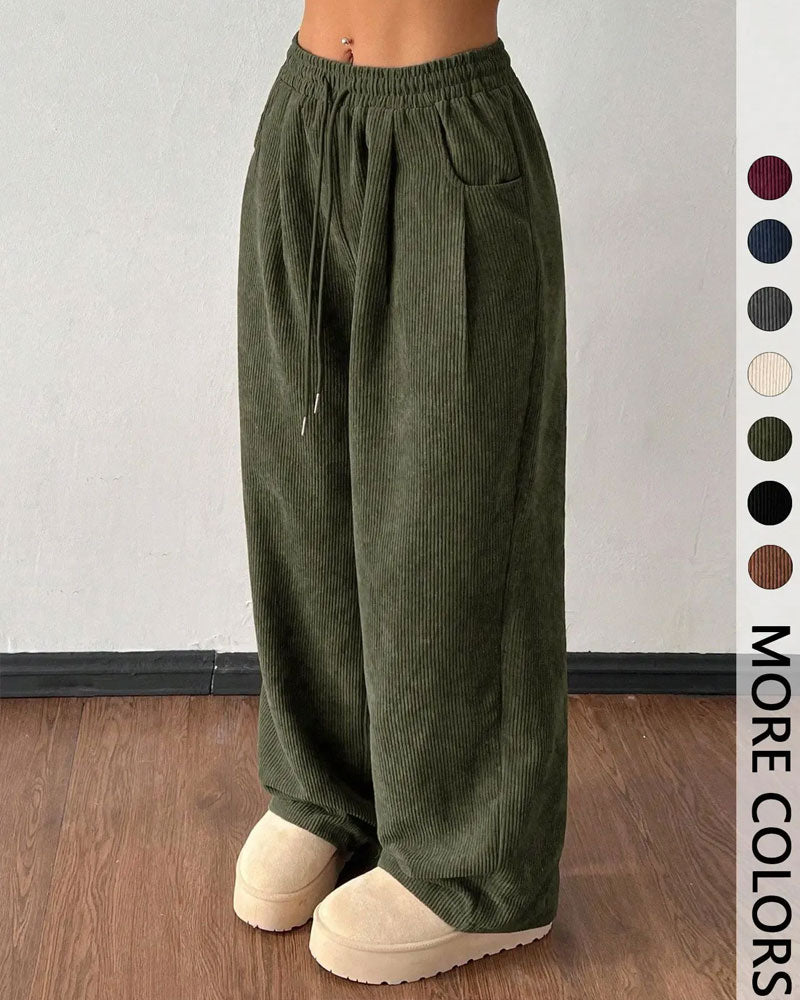 Pantalon Cordon De Serrage Velours Côtelé Long