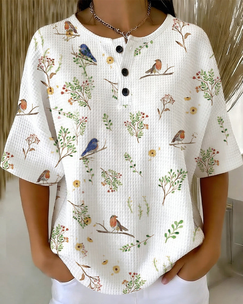 T-Shirt Col Rond Bouton Gaufre
