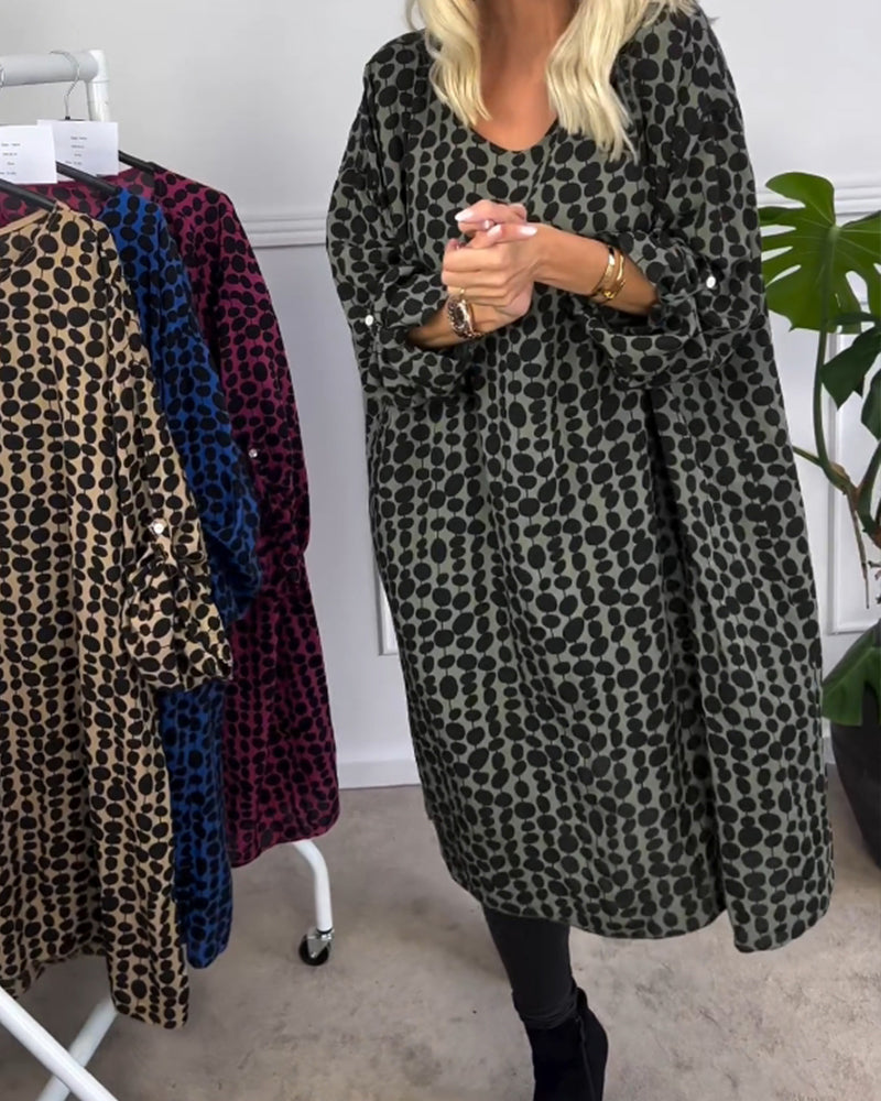 Robe col V rétro à pois