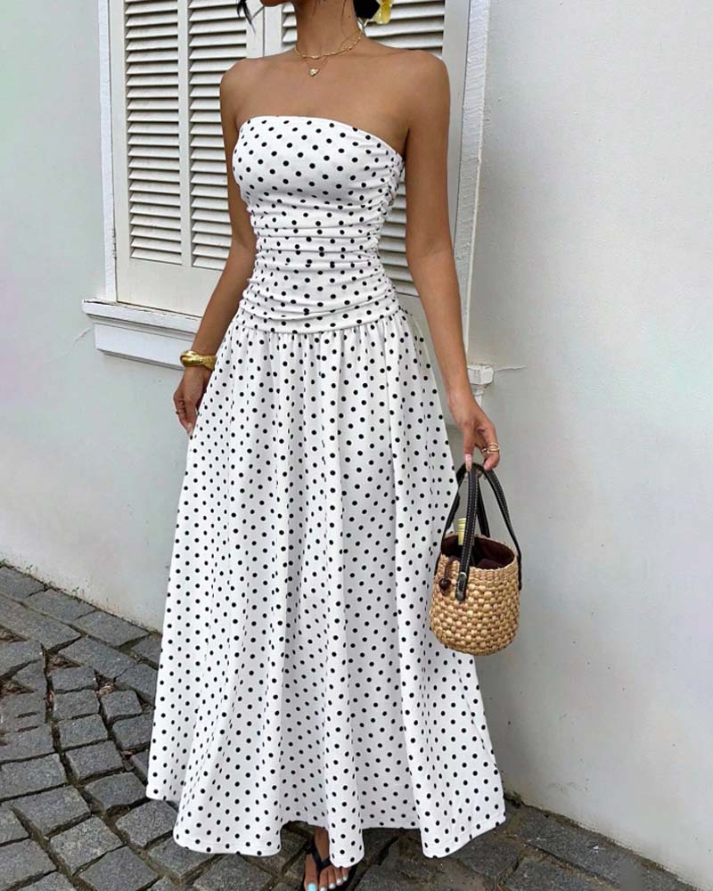 Robe Bandeau À Pois Ligne A Longue