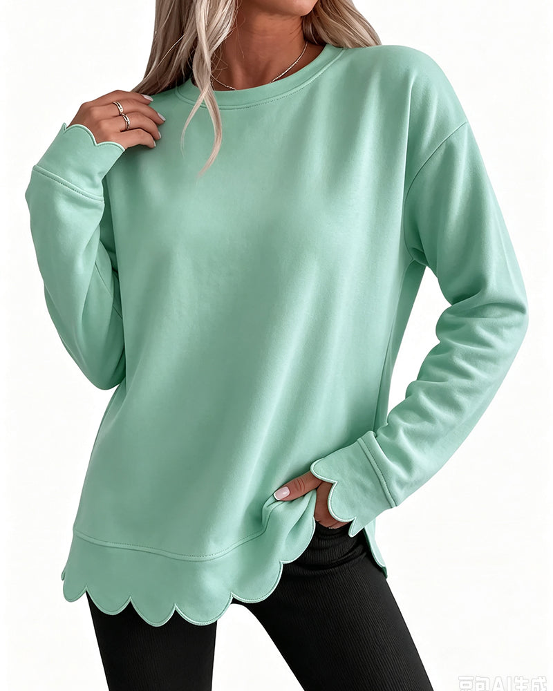 Sweatshirt Scallop Trim Décontracté