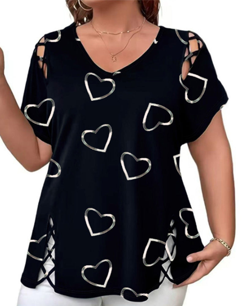 T-Shirt Motif Cœur Ajouré Manches Courtes