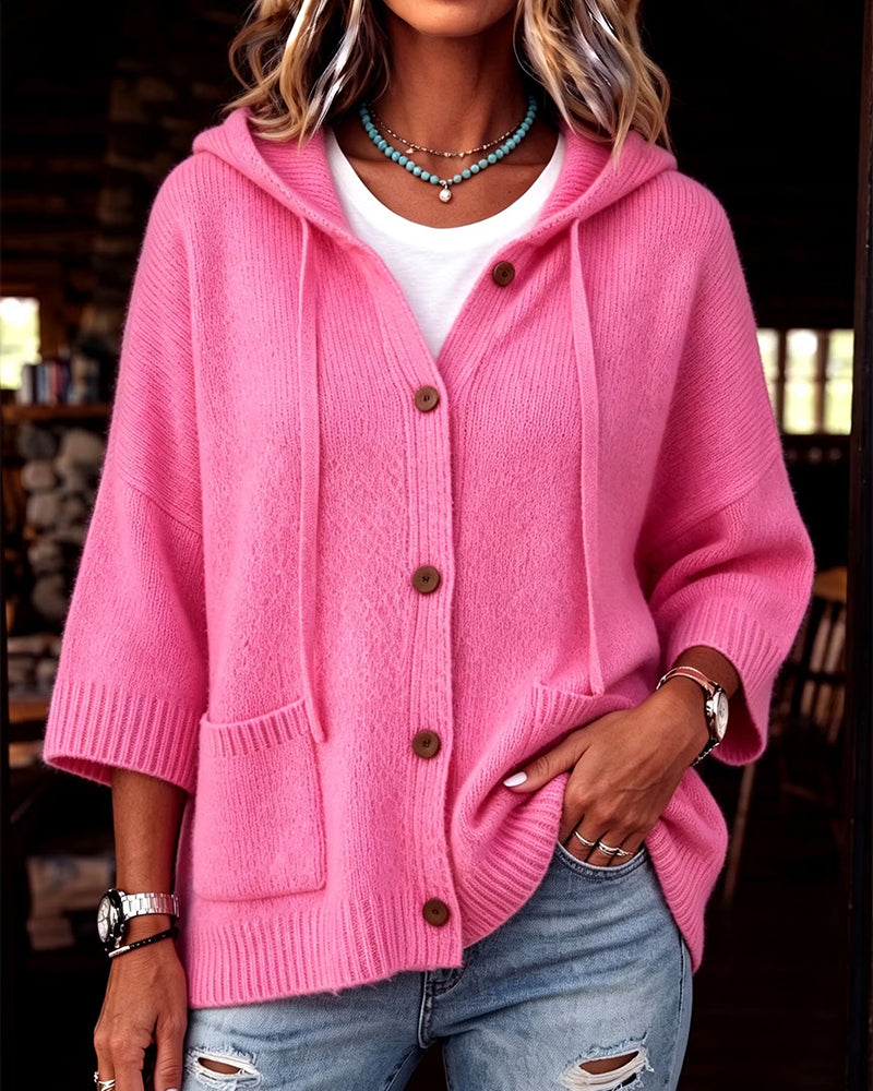 Cardigan Manche Coude Capuche Boutonnage Simple