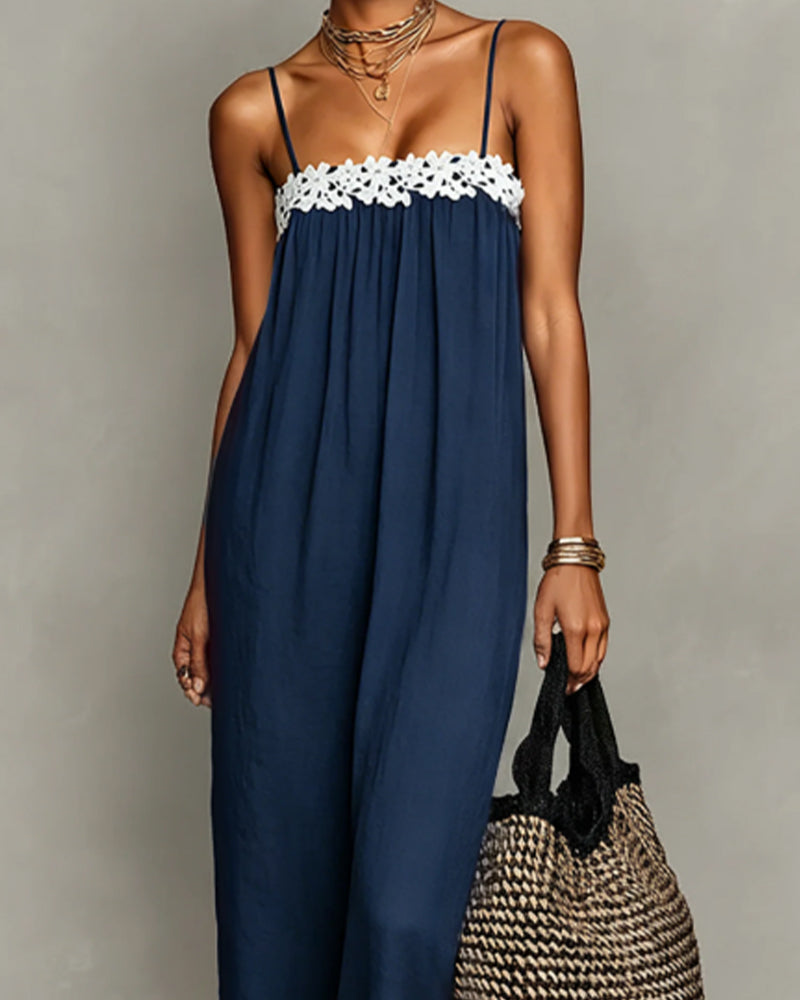 Robe Contraste De Couleur Droite Maxi
