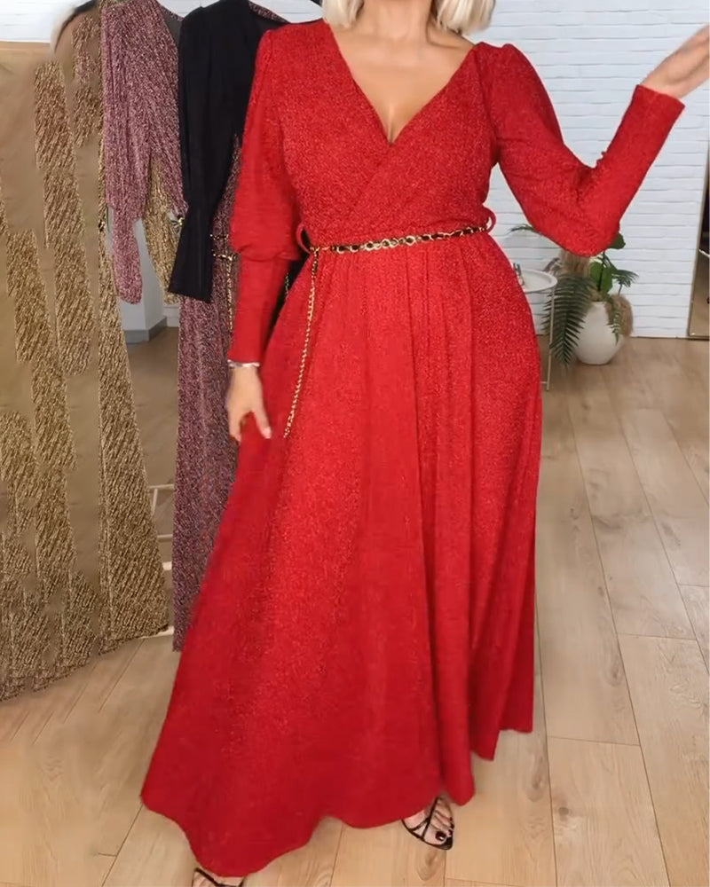 Robe Élégante Unie À Col En V