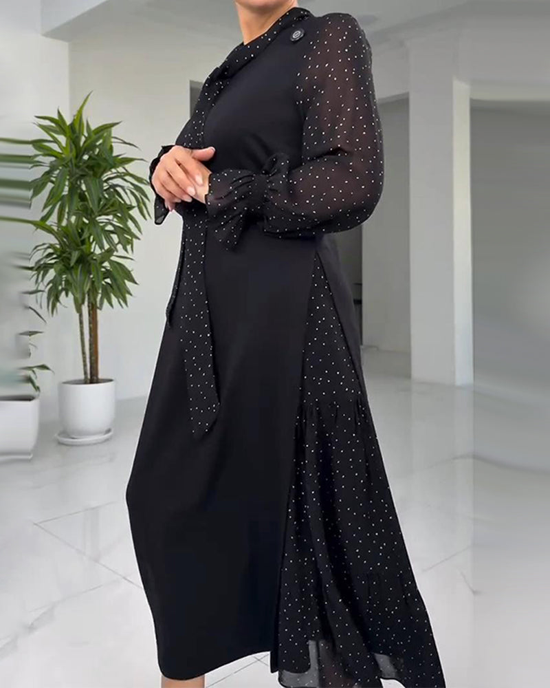 Robe Patchwork Effet Faux Deux-Pièces Avec Dentelle Et Ruban