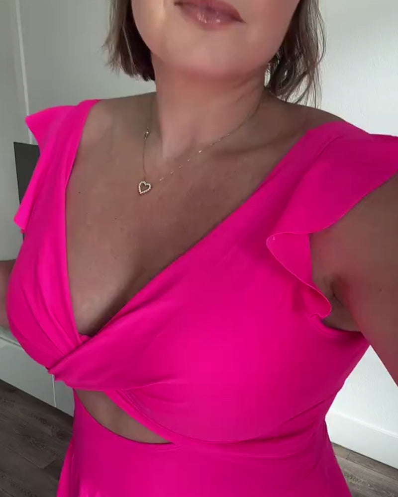 Maillot De Bain À Manches Volantes De Couleur Unie