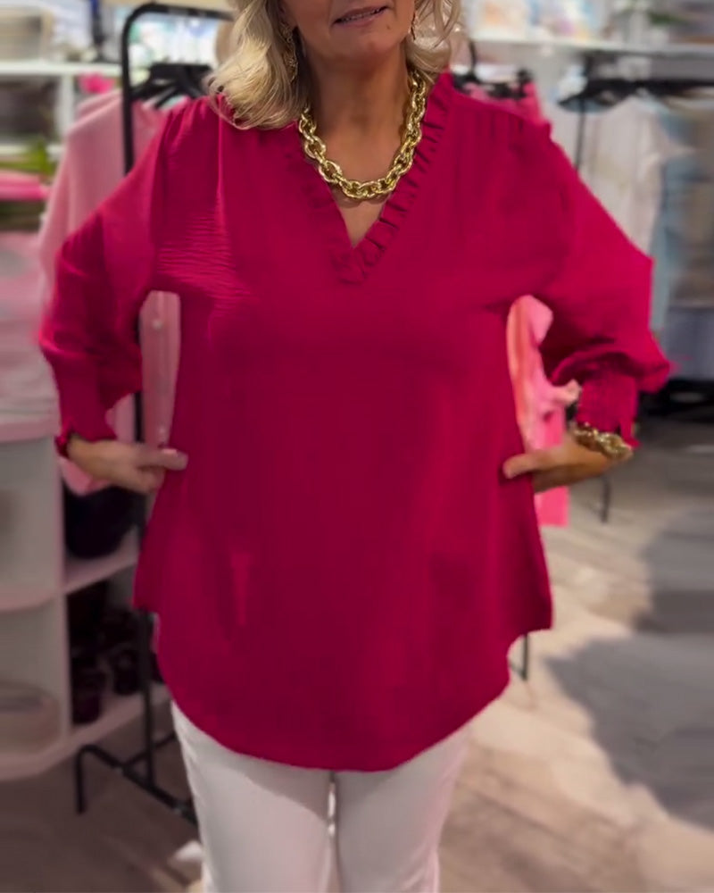 Blouse Col en V Pullover Ample Décontractée