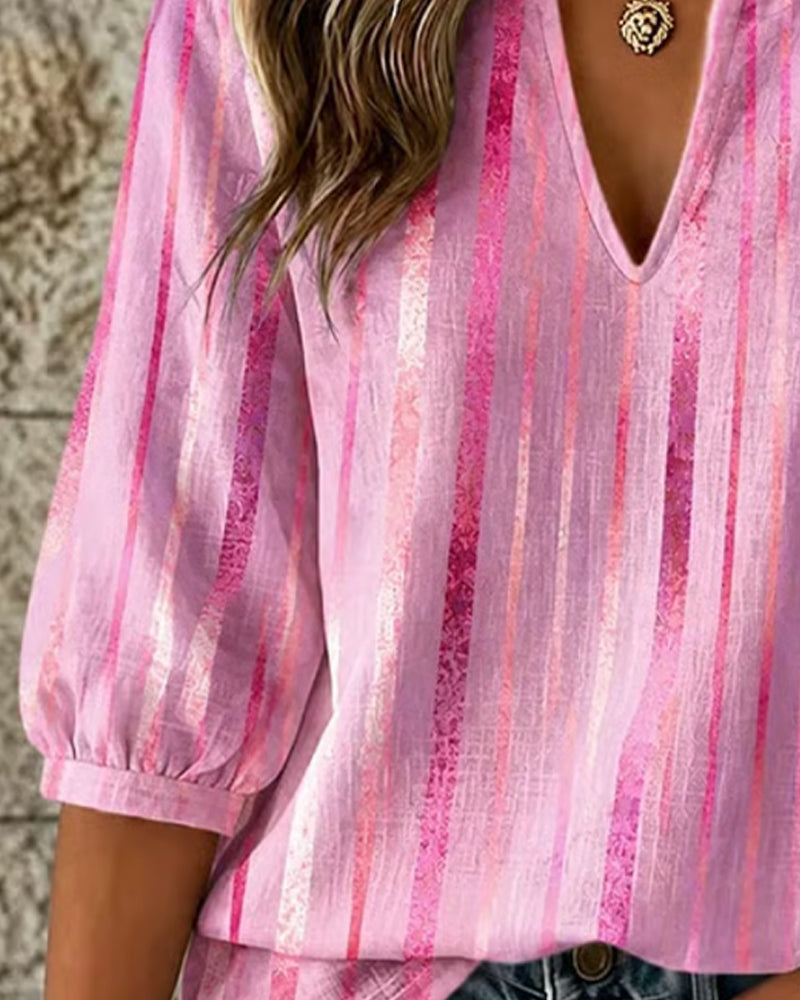 Blouse Rayure Verticale Petit Col V