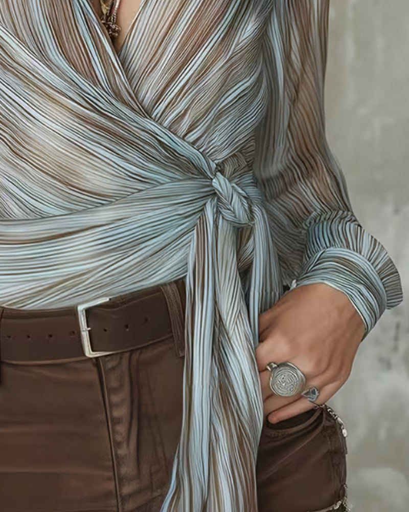 Blouse Revers Rayure Twist Nœud